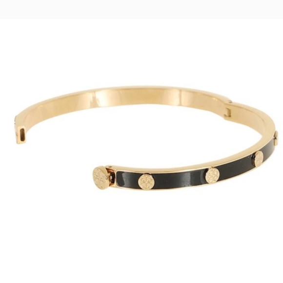 NWT Tory Burch Miller Black and Gold Hinge Bracelet - Picture 2 of 8